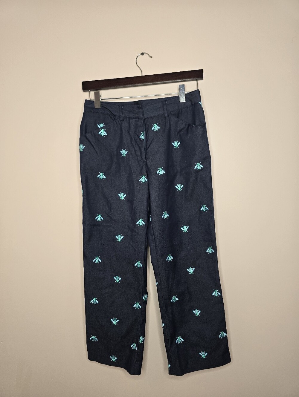 Lilly Pulitzer Chambray Crop Pants Blue Denim Embroidered fly